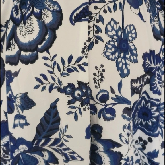 Boho Bohemian Gypsy Floral Print Puff Sleeve  Surplice Neck Dress White Blue - Picture 8 of 9